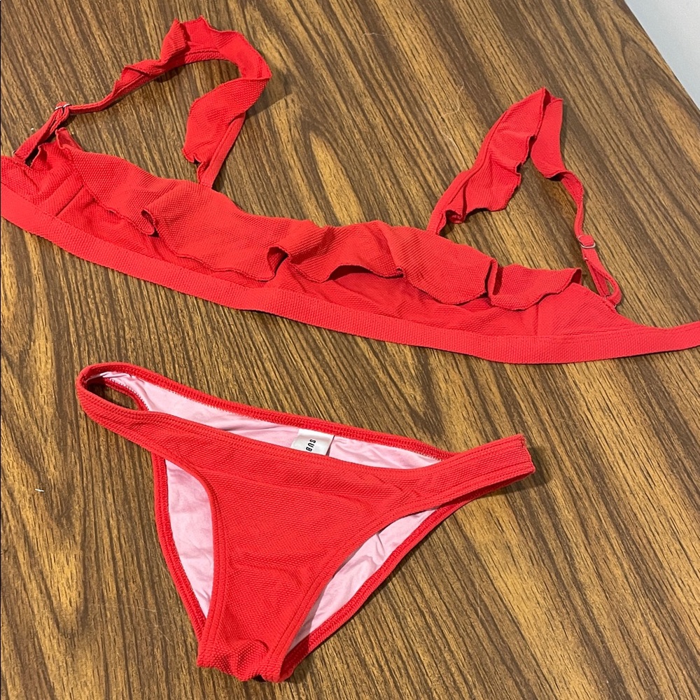 Red Ruffled Bikini Set